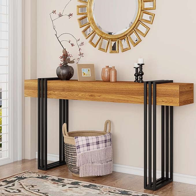 63 Inch Long Console Table, Industrial Sofa Table Behind The Couch Rectangular - Image 7