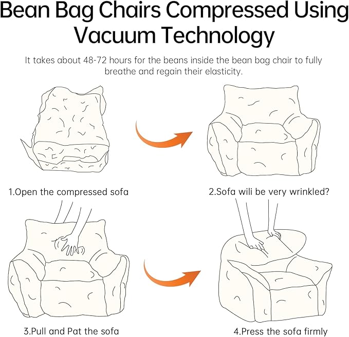 Bean Bag Chair with Ottoman, Armrest Bean Bag Chairs with Filler, Ultra Soft - Image 8