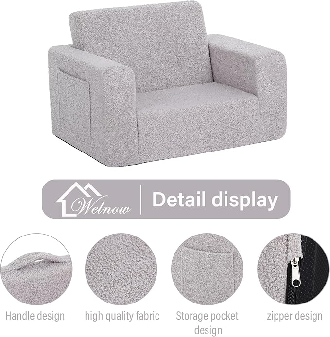 Welnow Toddler Chair, 2-in-1 Soft Sherpa Kids Sofa, Convertible Toddler Couch - Image 8