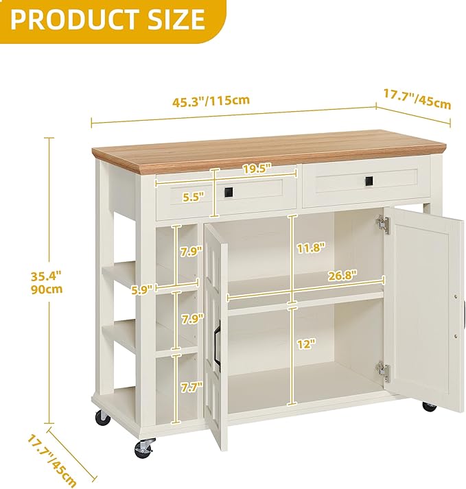 DWVO Kitchen Island with Storage Cabinet, Farmhouse Rolling Island Table on - Image 2