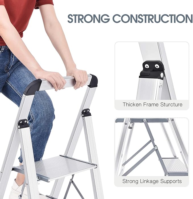 KINGRACK Aluminium 2 Step Ladder, Lightweight Step Stool - Image 3