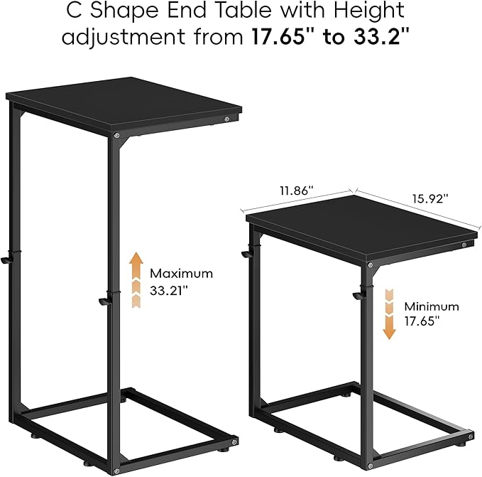Vagusicc C Shaped End Table for Couch, 33.2'' Extra Tall C Table Adjustable - Image 2