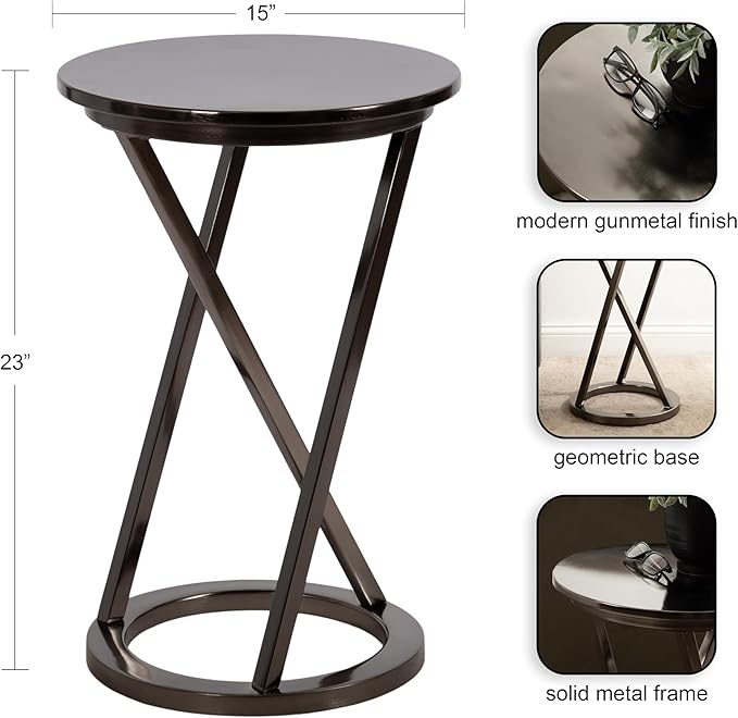 Kate and Laurel Aja Modern Metal Round Side Table; 15 x 15 x 23; Gray Gunmetal; - Image 2