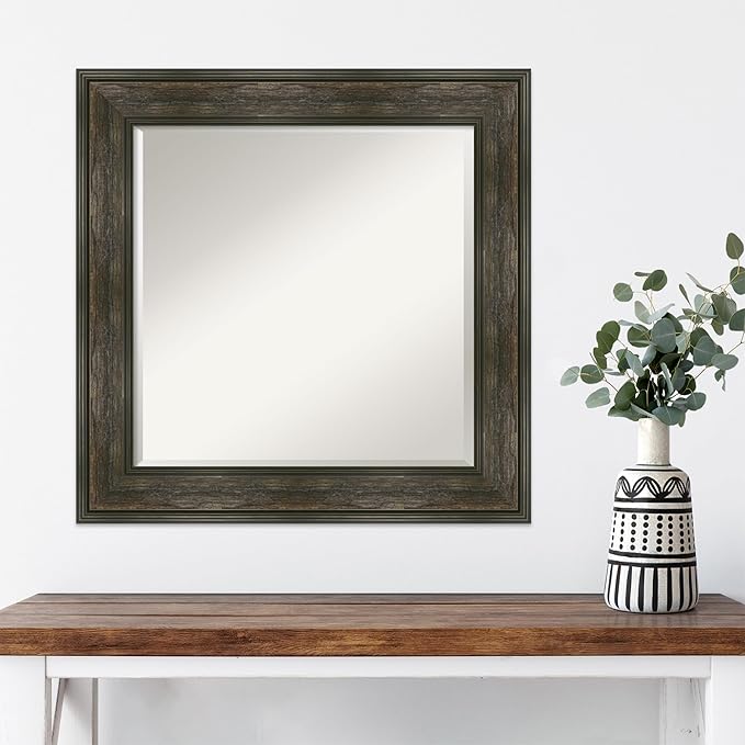 Amanti Art Brown Wall Mirror 26x26 Rail Rustic Char Square Bathroom Mirror - Image 4