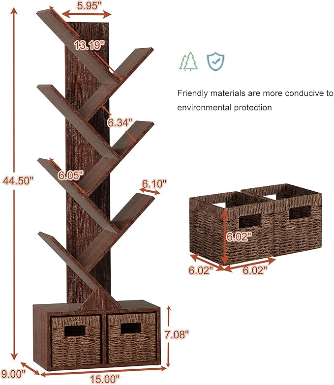 Vagusicc Tree Bookshelf, 6 Tier Bookshelf - Image 3