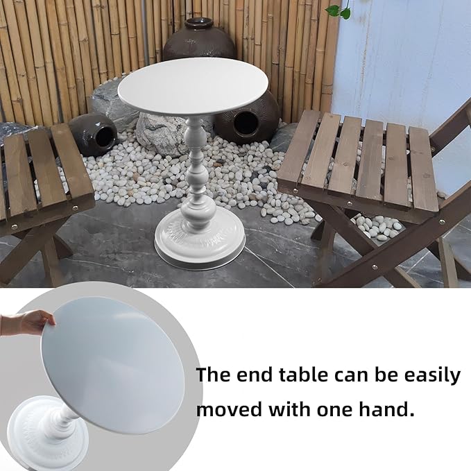 Benkyo White Round End Side Table Modern Metal Pedestal Spindle Side Tables - Image 6