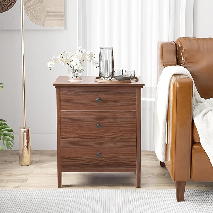 KOMFOTT 3 Drawers Nightstand, Wooden Bedside Table, Modern Sofa Side End Table - Image 5