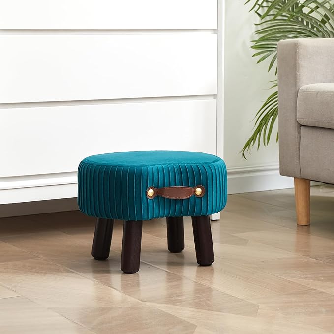 Small Footstool with Handle, Velvet Ottoman Foot Rest with Padded Seat - Image 2