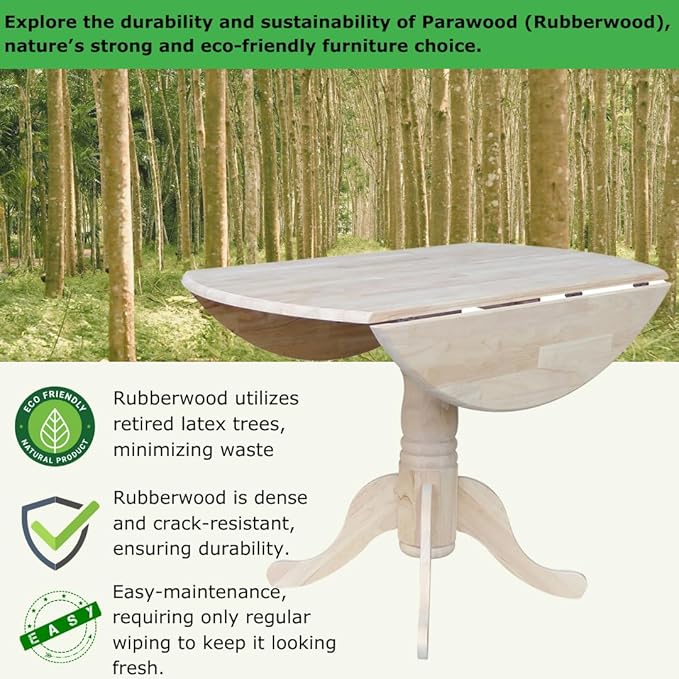 IC International Concepts, Round Dual Drop Leaf Pedestal Dining Table, Solid - Image 3