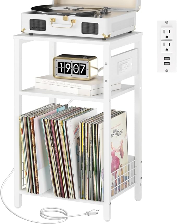 Yoobure Record Player Stand, 3-Tier White Side Table by Yoobure
