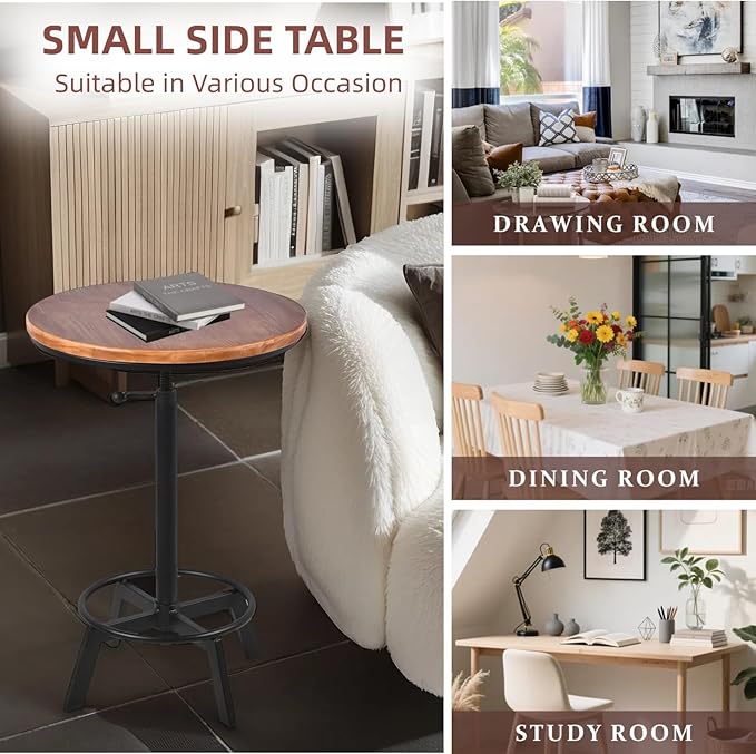 Vintage Bar Table 30-35.4inch Height Adjustable Industrial Bistro Table Retro - Image 4