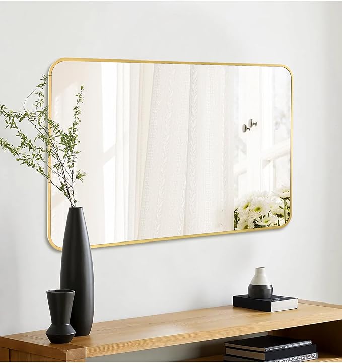 Gold Bathroom Mirror, Rectangle 20 x 30 Inch Vanity Wall Mirror, Modern Mirror - Image 3