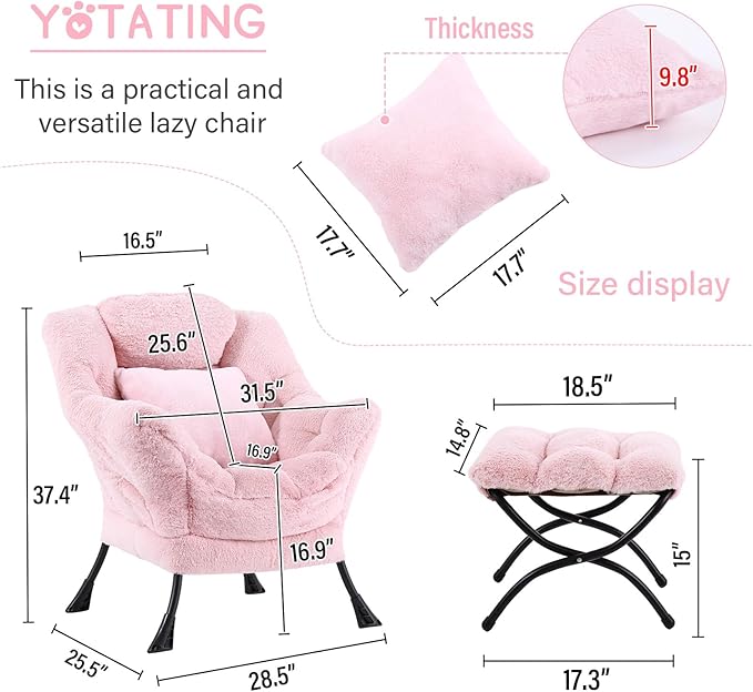 Lazy Chair with Ottoman, Comfy Reading Lounge Chair with Footstool & Throw - Image 3