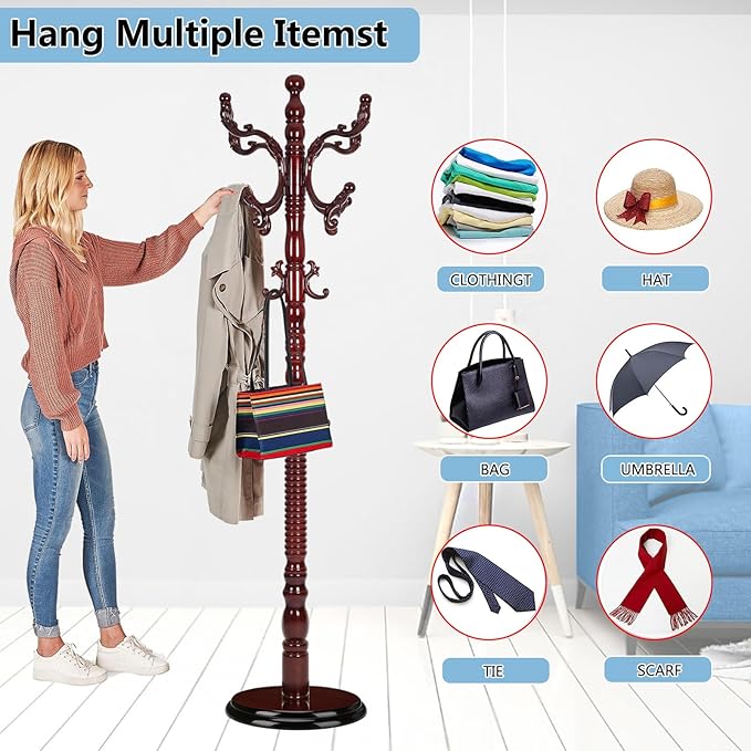 Solid Wood Coat Rack, Coat Racks Free Standing - Image 3