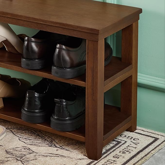 Shoe Rack Bench, 2-Tier Wood Heavy Duty Shoe Organizer Shelf - Image 6