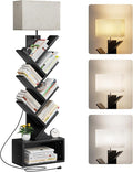 6 Tier Tree Bookshelf with Light, Narrow Bookcase Tower, Tall Floor Standing by Evermagin