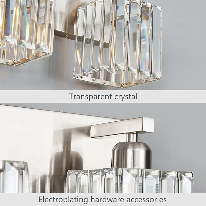 Modern Vanity Light 3-Lights Brushed Nickel Vanity Light Crystal Bathroom Wall - Image 6