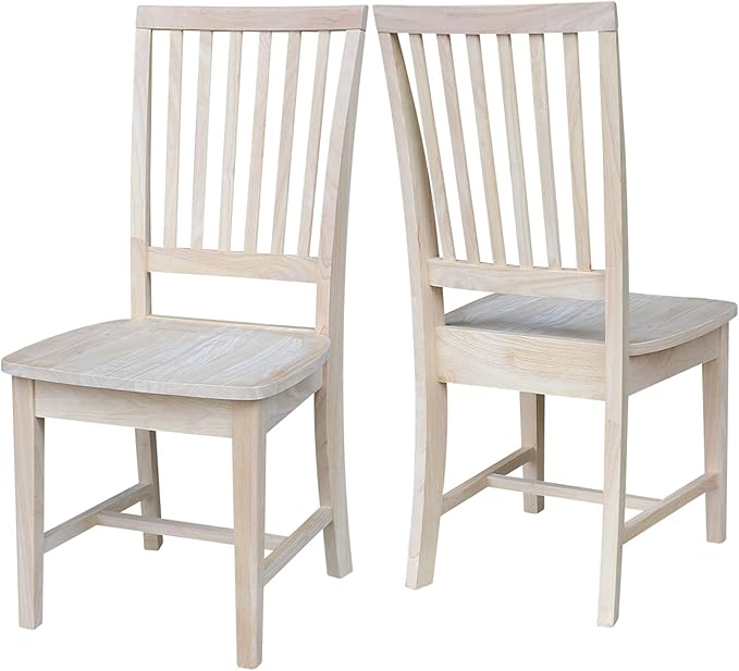 Set of 2 Mission Side Chairs 39.2"H, Solid Parawood Kitchen Dining Furniture by InternationalConcepts