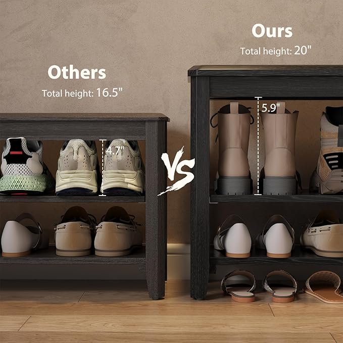 Wood Shoe Rack Bench for Entryway, 2 Tier Shoe Rack for Front Door Entrance - Image 3