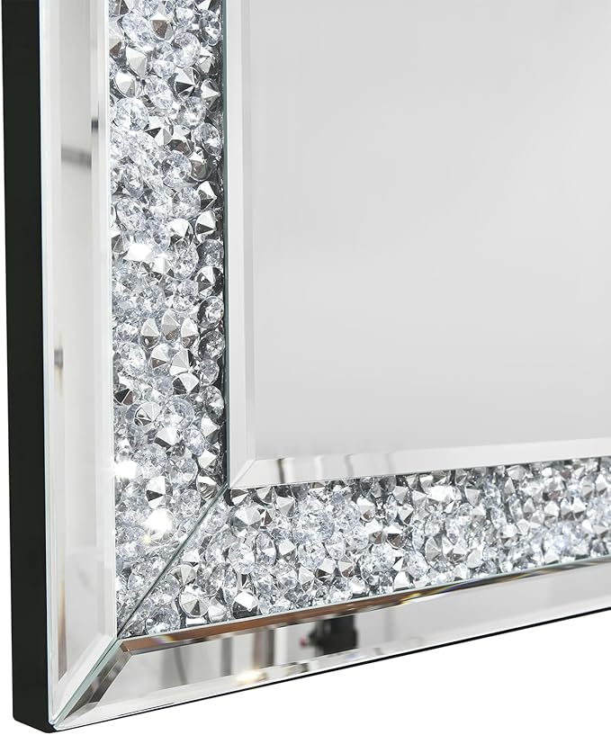 Crystal Crush Diamond Wall Mirror-47 x24 Silver Mirror, Gorgeous Rectangle - Image 6