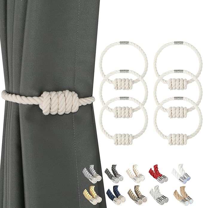 BEL AVENIR Magnetic Cotton Curtain Tiebacks, Decorative Drapery Holdbacks by BELAVENIR