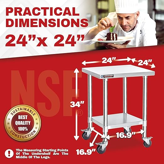 DuraSteel 24x24 NSF Stainless Steel Cart Work Table - Image 2
