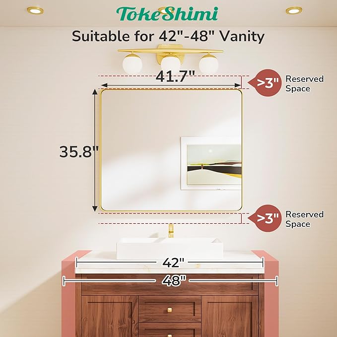 TokeShimi 42x36 Brushed Gold Bathroom Mirror - Image 2