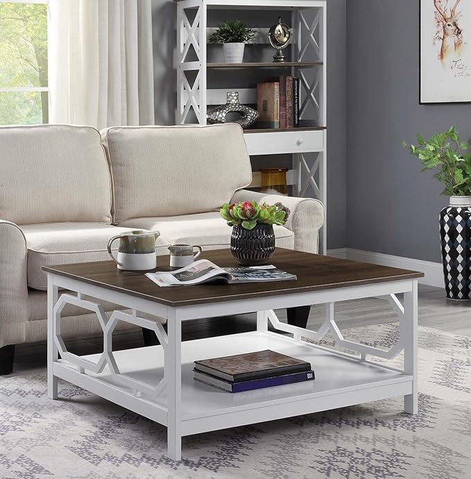 Convenience Concepts Omega Square 36" Coffee Table, Driftwood Top / White Frame - Image 2