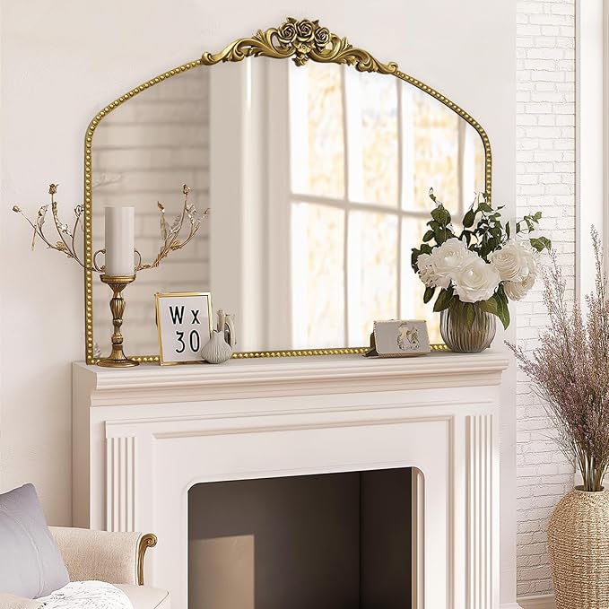AIXI HOME Vintage Gold Arched Mirror 40"X30", Antique Baroque Mantel Mirror by AIXI+HOME