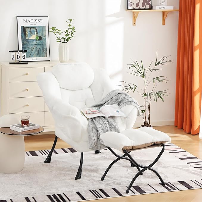 Cozy Lazy Chair and Ottoman, Large Contemporary Accent Lounge Chair Set - Image 5