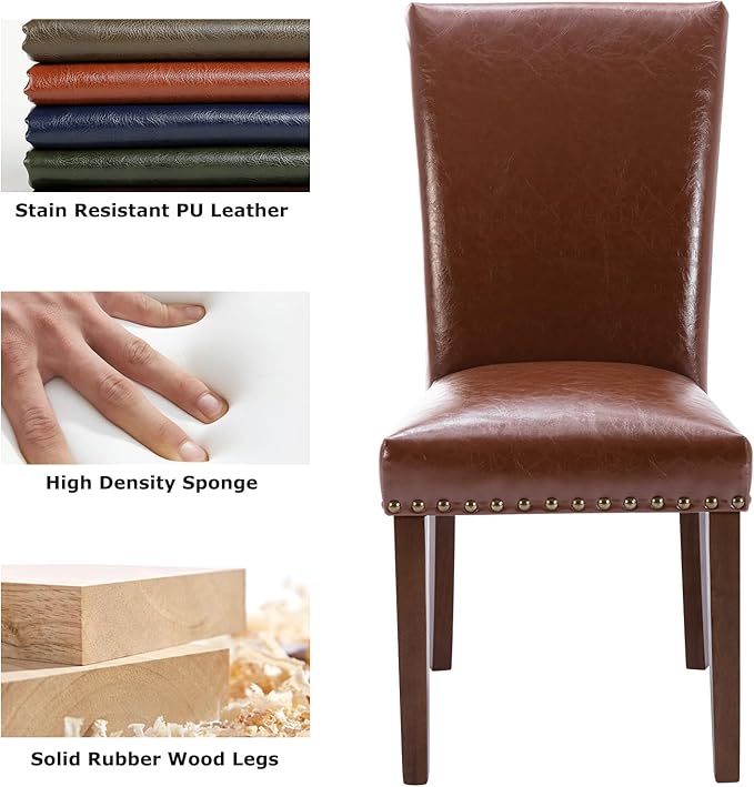COLAMY Upholstered Parsons Dining Chairs Set of 2, PU Leather Dining Room - Image 6
