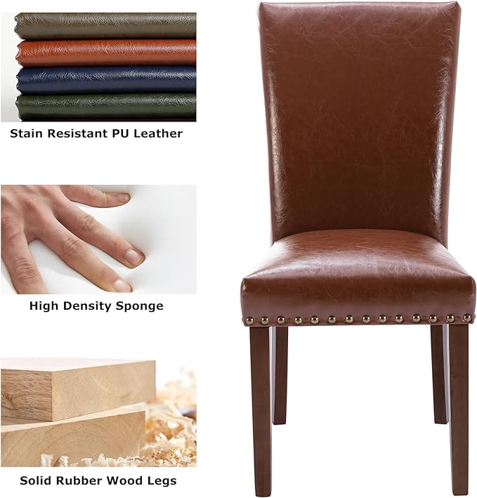 COLAMY Upholstered Parsons Dining Chairs Set of 4, PU Leather Dining Room - Image 6