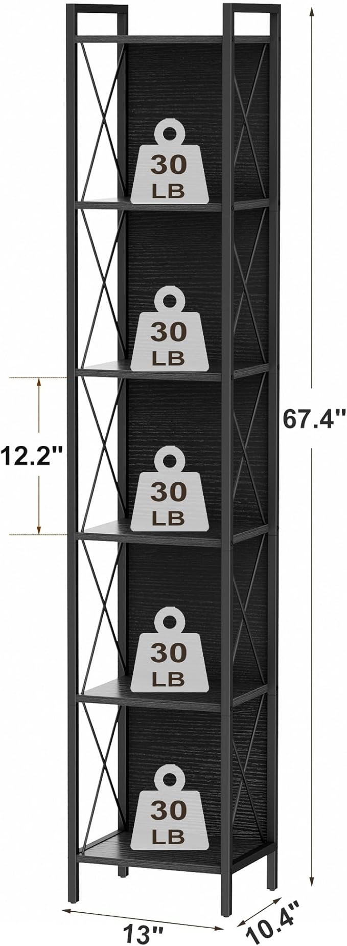 Homhedy 6 Tier Bookshelf Bookcase, Tall Narrow Bookshelf - Image 3