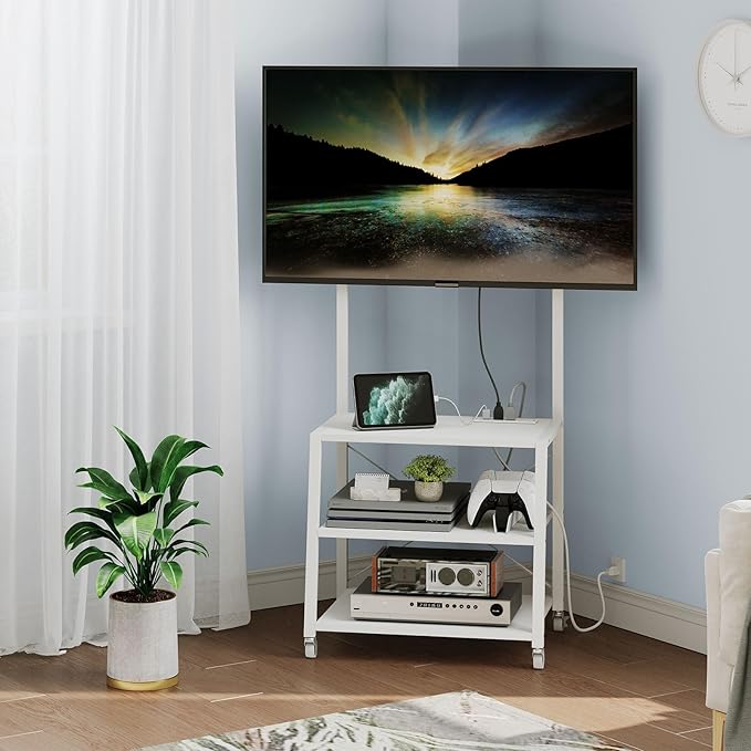 HOOBRO Rolling TV Stand with Mount and Power Outlet Up to 55 inch TV, Corner - Image 2
