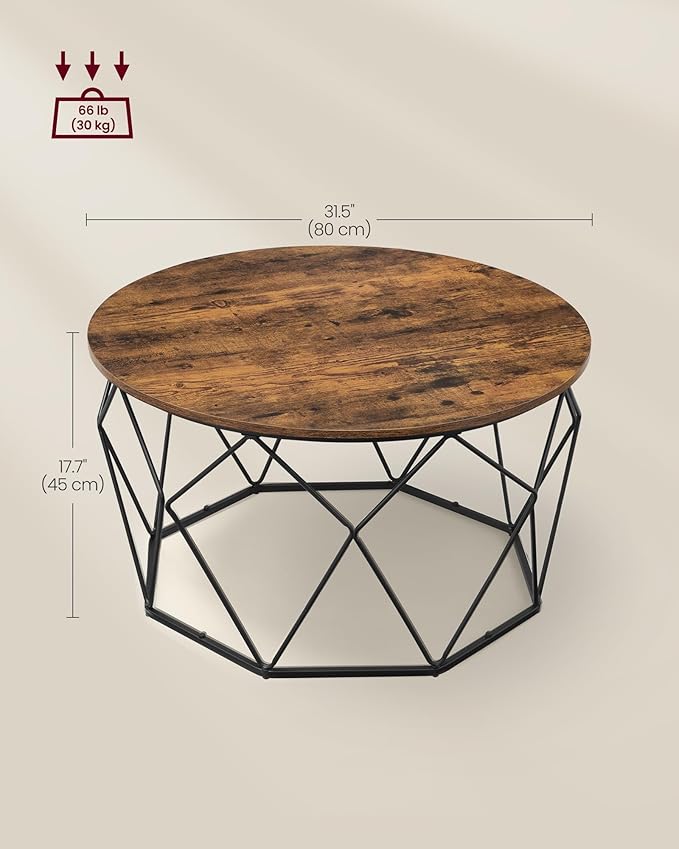 VASAGLE Round Coffee Table for Living Room, Cage Cocktail Table - Image 6