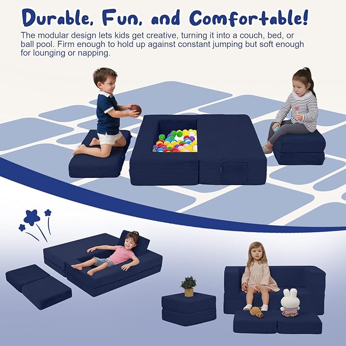 MeMoreCool Modular Kids Couch, Corduroy Play Toddler Couch - Image 3