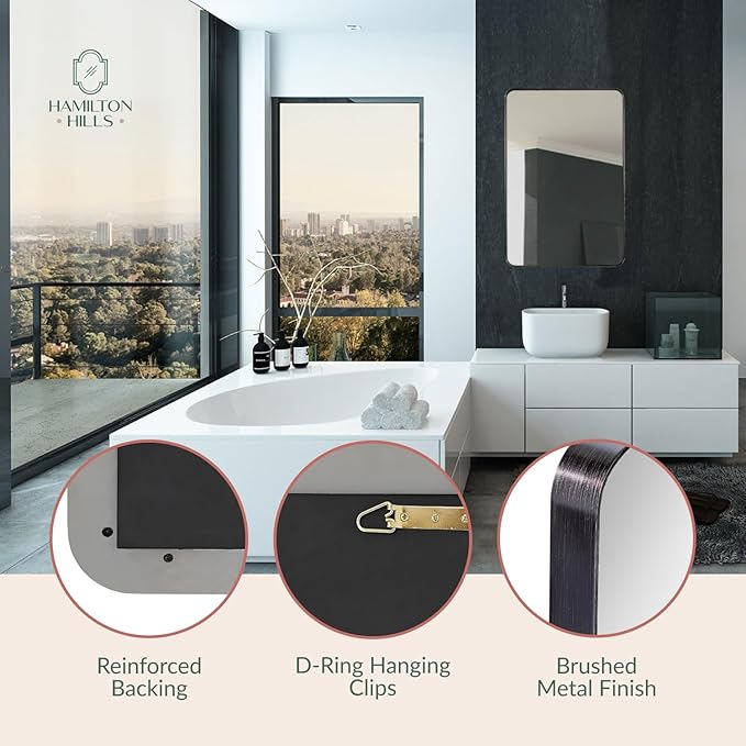 Hamilton Hills 24x36 Inch Metal Black Frame Mirror - Image 4