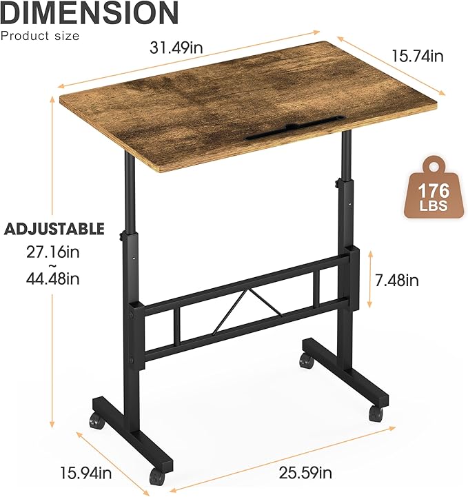 Klvied Small Standing Desk Adjustable Height, Mobile Table - Image 3