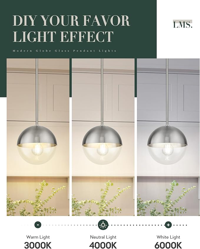 LMS Modern 1-Light Pendant Light Fixtures, Brushed Nickel Kitchen Island - Image 7