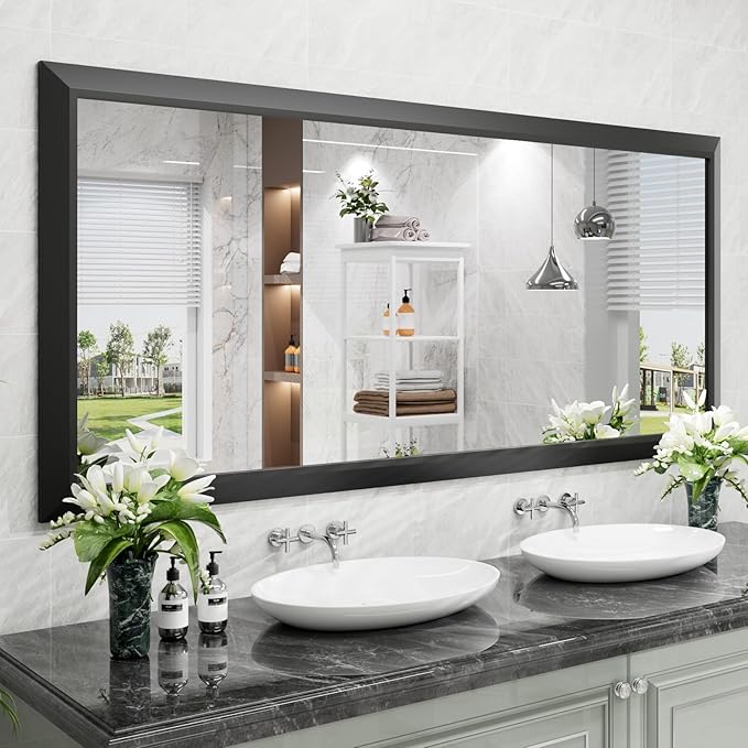 Amorho Black Bathroom Mirror, 72X32 Inch Thick Metal Framed Wall Mirrors by Amorho