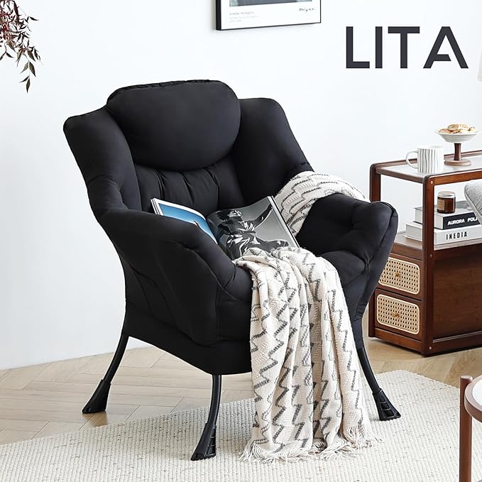 LITA Lazy Chair with Ottoman, Modern Accent Leisure Upholstered Sofa, - Image 6