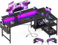 ODK 66 Inch Gaming Desk with USB Charging Ports and LED Lights, Reversible L by ODK