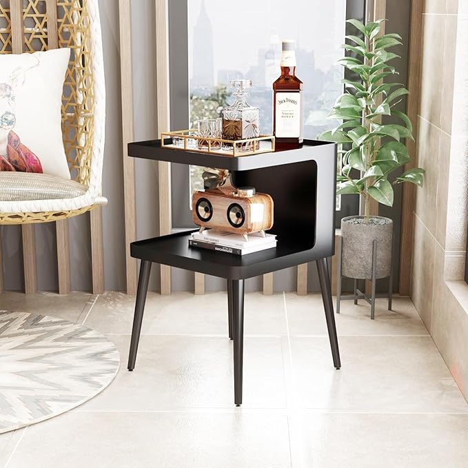 Black Modern Side Table, 2 Tier Small End Tables Bedroom, Metal Side Tables - Image 7