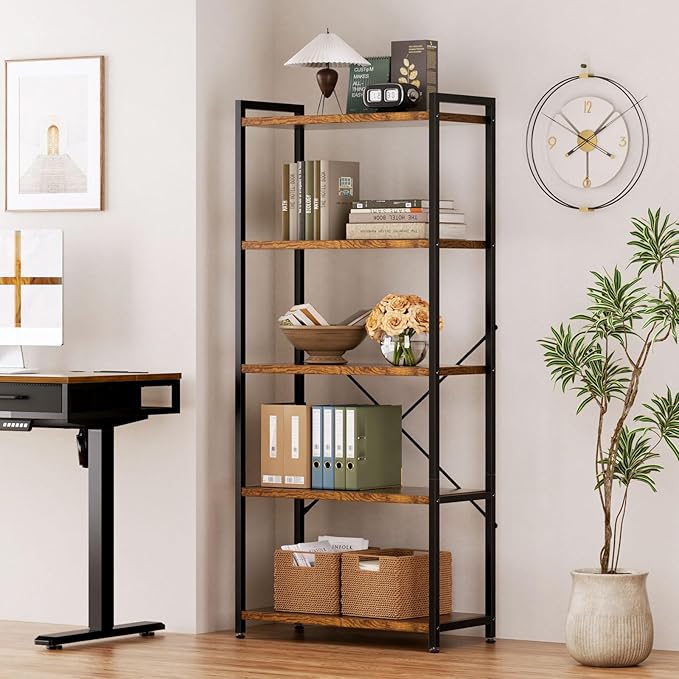 Casaottima Book Shelf, 5 Tier Bookshelf, Modern Wood Bookcase Shelves - Image 5