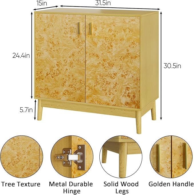 Buffet Cabinet with Storage, Accent Cabinet with 2 Decor Doors, Sideboard - Image 2
