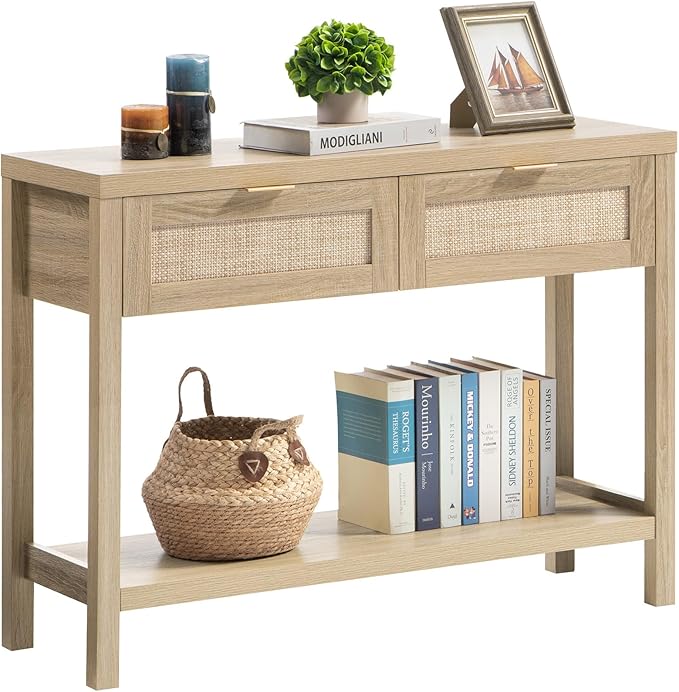 SICOTAS Rattan Console Table for Entryway by SICOTAS