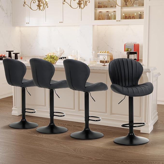 COLAMY Bar Stools Set of 2, Modern Swivel Bar Chairs, Adjustable Faux Leather - Image 6