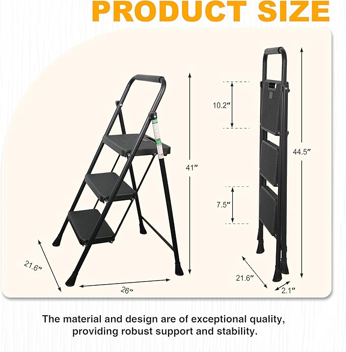 3 Step Ladder, Portable Steel Folding Step Stool - Image 4