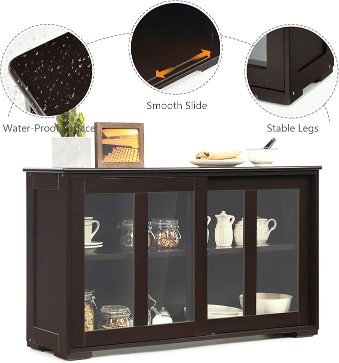 Costzon Sideboard Buffet Cabinet, Wooden Kitchen Storage Cabinet - Image 4