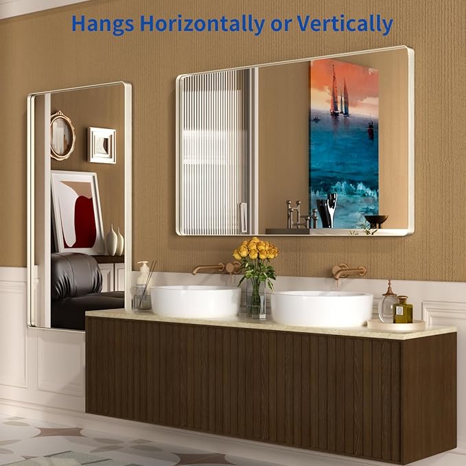 WEER 60X36 Inch Brushed Nickel Bathroom Mirror, Brushed Silver Metal Frame - Image 5